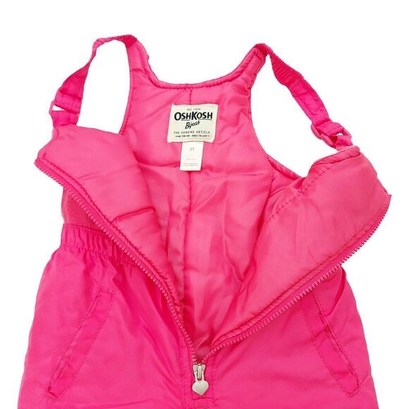 OshKosh Bgosh Snow Bibs Girls 3T Pink Zip Adjustable Strap Pockets Insulated - Picture 5 of 9